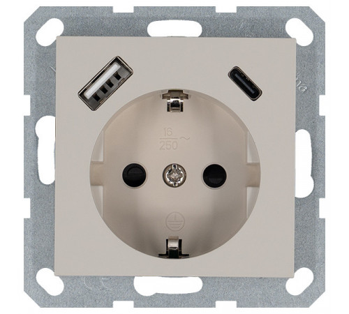 Розетка SHUKO с USB A+C с защитными шторками 16A 250V 2P+T USB 25W, цвет Тауп Jasmart G5501USB-25T Розетка SHUKO с USB A+C с защитными шторками 16A 250V 2P+T USB 25W, цвет Тауп Jasmart G5501USB-25T
