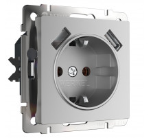 Розетка с заземлением, шторками и USBх2 Werkel W1171506 4690389164774 a050886