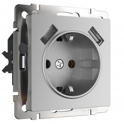 Розетка с заземлением, шторками и USBх2 Werkel W1171506 4690389164774 a050886