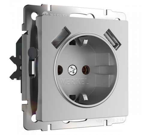 Розетка с заземлением, шторками и USBх2 Werkel W1171506 4690389164774 a050886