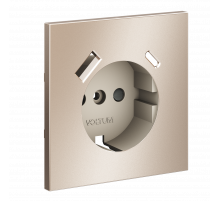 Накладка для розетки с заземлением и защитными шторками с USB A+C S70 Metal (платина) Voltum VLSM001010