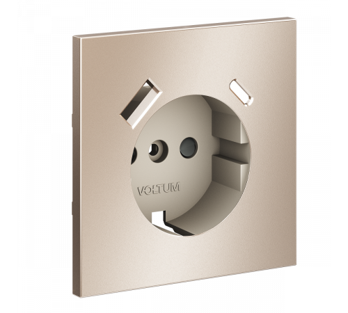 Накладка для розетки с заземлением и защитными шторками с USB A+C S70 Metal (платина) Voltum VLSM001010