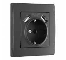 Комплект розетки с/з и шторками + USB и рамкой Arte Milano SET06-1-47-1 black