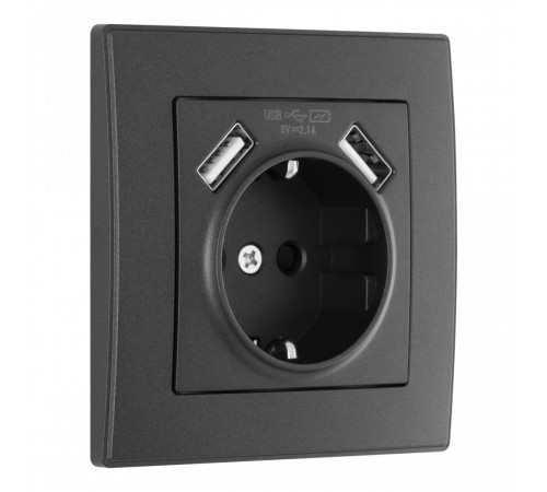 Комплект розетки с/з и шторками + USB и рамкой Arte Milano SET06-1-47-1 black Комплект розетки с/з и шторками + USB и рамкой Arte Milano SET06-1-47-1 black
