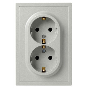 Розетка Эра Galaxy 15-2105-03 с заземлением двойная 2X2P+E Schuko со шторками IP20 16А-250В алюминий Б0070701