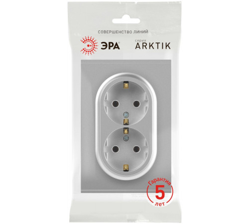 Розетка Эра Arktik 16-2105-03 двойная с заземлением 2X2P+E Schuko со шторками 16А-250В алюминий Б0070456