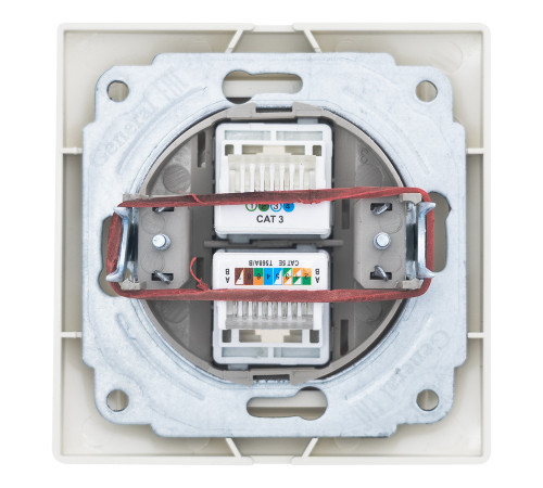 Розетка телефонная RJ11 + компьютерная RJ45 скрытой установки IP20,слоновая кость 