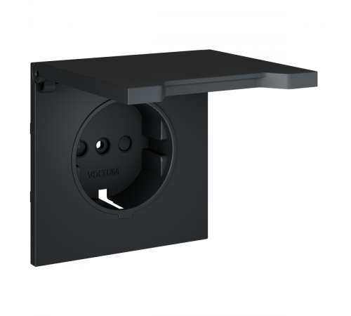 Накладка для розетки с заземлением, защитными шторками и крышкой Voltum S70 (графит) VLS000807