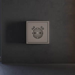 Накладка для розетки с заземлением и защитными шторками, с USB A+A Voltum S70 (капучино) VLS000914