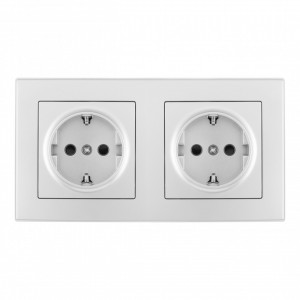 Розетка двойная (двухпостовая) с/з и шторками Arte Milano SET06-2-40-1x2 silver