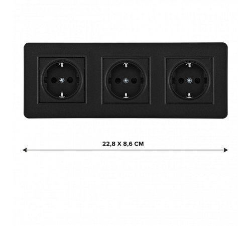 Розетка тройная (трехпостовая) с/з и шторками Arte Milano SET16-3-40-1x3 black