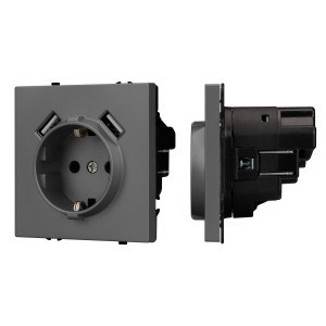 Розетка зк со шторками с USB тип А+А софт-тач серый базальт Arlight SCT-MUAA-SFPL-GR (250V, 16A) 054291(1)