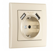 Комплект розетки с/з и шторками + USB и рамкой Arte Milano SET06-1-47-1 shampan