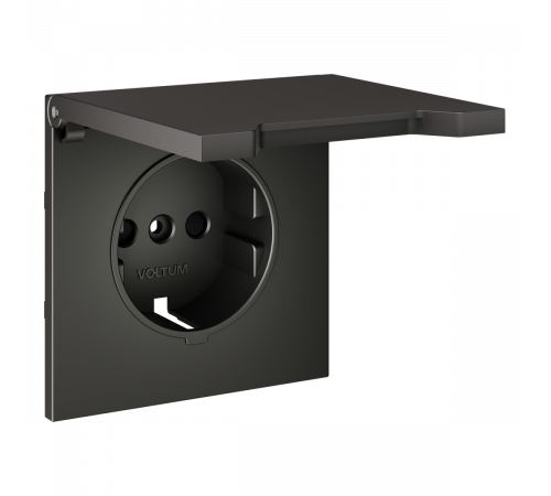 Накладка для розетки с заземлением, защитными шторками и крышкой Voltum S70 (титан) VLS000806