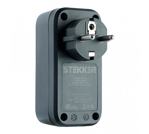 Сетевой фильтр 1-местный Stekker 220В 16А с выключателем Nova HM81-11-2 50691