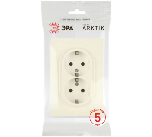Розетка Эра Arktik 16-2104-02 двойная с заземлением 2X2P+E Schuko 16А-250В слоновая кость Б0070445