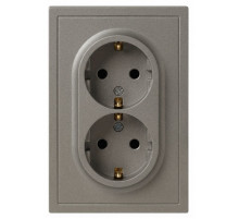 Розетка Эра Galaxy 15-2104-07 с заземлением двойная 2X2P+E Schuko 16А-250В IP20 титан Б0070689