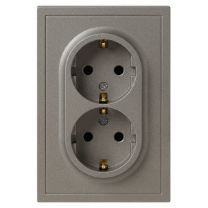 Розетка Эра Galaxy 15-2104-07 с заземлением двойная 2X2P+E Schuko 16А-250В IP20 титан Б0070689