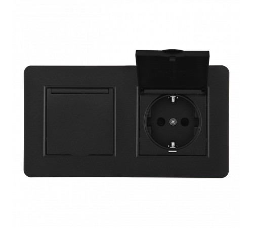 Розетка двойная (двухпостовая) с/з и шторками Arte Milano SET16-2-41-1x2 black
