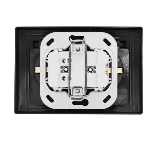 Розетка 2П+З двойная с защ. шт. и крышкой скрытой установки 16А 250В IP44, черная (керамика) 