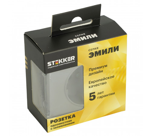 Розетка 1-местная с з/ш с/з (механизм) СЗК Stekker Эмили 250В 16А RST16-5110-10ZK платиново-серый soft touch 50243