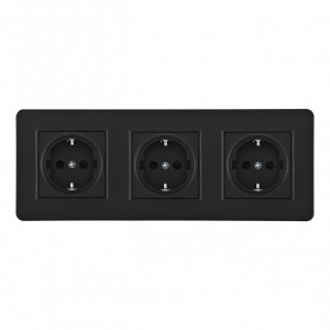 Розетка тройная (трехпостовая) с/з и шторками Arte Milano SET16-3-40-1x3 black