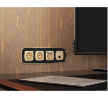 Комплект механизма компьютерной розетки Ambrella Volt RJ-45 (8P8C) CAT6A экранированной с автоматической защитной шторкой OMEGA MO612005 Шампань QUANT (OP6120, VM185)