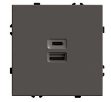 Розетка 2-местная USB + Type C (механизм) Stekker Эмили 250В 20W RST10-5115-09 антрацит soft touch 49931