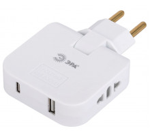 Разветвитель электрический Эра SPF-2-FL-USBC поворотный на 2 розетки + 2USB A+C 10А белый Б0069090