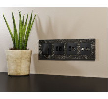 Комплект механизма компьютерной двойной розетки RJ-45 Ambrella Volt MA812110 (8P8C) CAT6 с автоматической защитной шторкой Alfa Черный матовый Quant