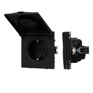 Розетка зк со шторками и крышкой софт-тач черный оникс Arlight SCT-MCP-SFPL-BK (250V, 16A) 054281(1)