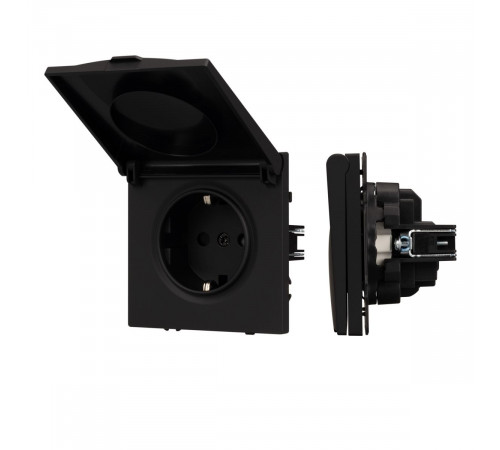 Розетка зк со шторками и крышкой софт-тач черный оникс Arlight SCT-MCP-SFPL-BK (250V, 16A) 054281(1)