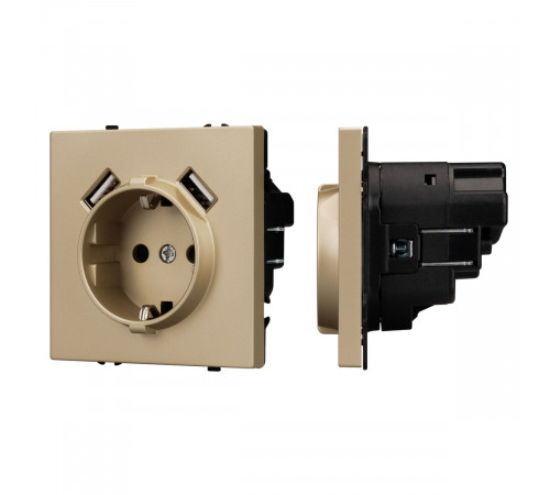 Розетка зк со шторками с USB тип А+А софт-тач золотой песок Arlight SCT-MUAA-SFPL-GD (250V, 16A) 054290(1)