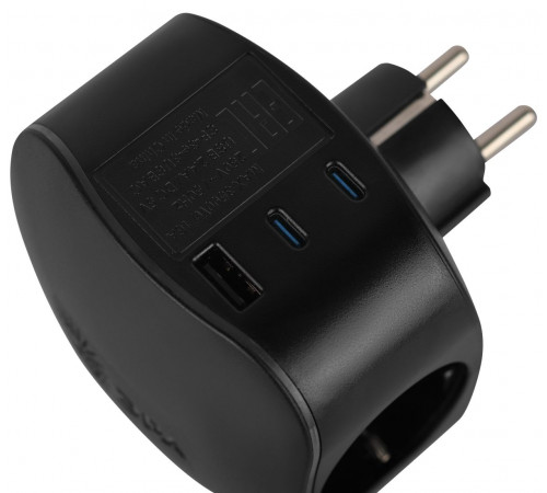 Разветвитель электрический ЭРА SP-3e-3USBAC-B на 3 розетки + 3 USB A+C с заземлением со шторками 16А черный Б0069082