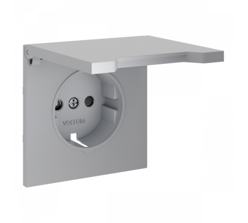 Накладка для розетки с заземлением, защитными шторками и крышкой Voltum S70 (серый) VLS000816