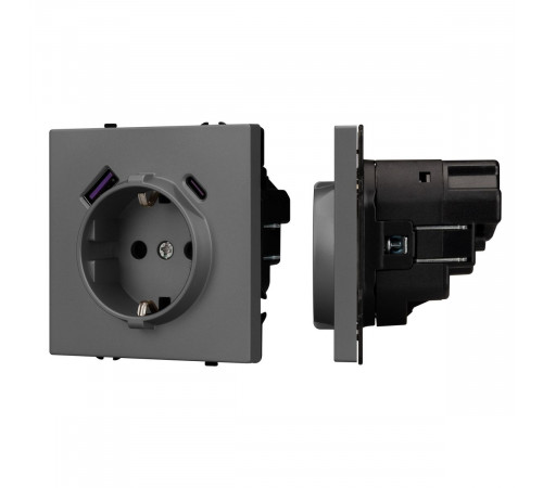 Механизм розетки с USB зарядкой Arlight SCT-NOBE-MUAC-SFPL-GR (230V, 16A) 054287