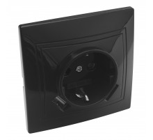 Розетка 2П+З с защ. шт. 16А 250В + USB порт Tape-A 2,1А 5В IP20, черная 