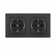 Розетка двойная (двухпостовая) с/з и шторками Arte Milano SET06-2-40-1x2 black