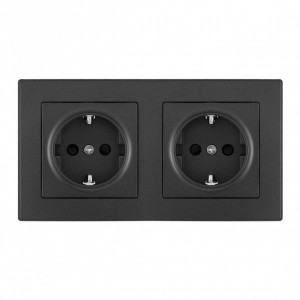 Розетка двойная (двухпостовая) с/з и шторками Arte Milano SET06-2-40-1x2 black