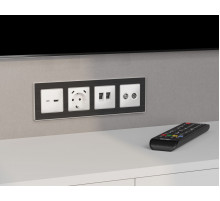 Комплект механизма компьютерной двойной розетки RJ-45 с автоматической защитной шторкой Alfa Белый матовый Quant Ambrella Volt MA132110 (AP1321, VM189)