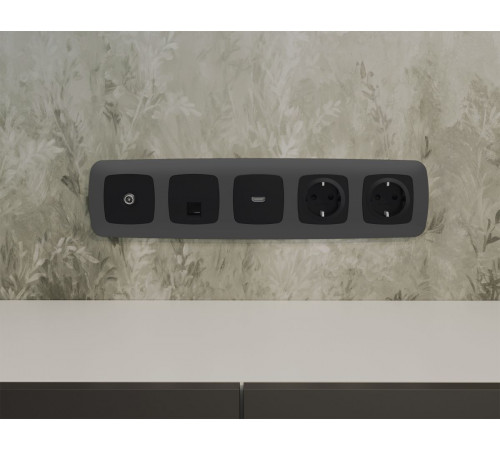 Комплект механизма компьютерной розетки Ambrella Volt RJ-45 (8P8C) CAT6A экранированной с автоматической защитной шторкой OMEGA MO812005 Черный матовый QUANT (OP8120, VM185)