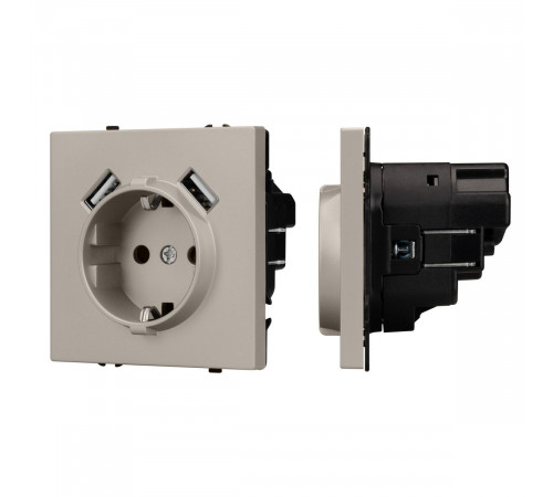Розетка зк со шторками с USB тип А+А софт-тач кашемир Arlight SCT-MUAA-SFPL-CA (250V, 16A) 059442(1)