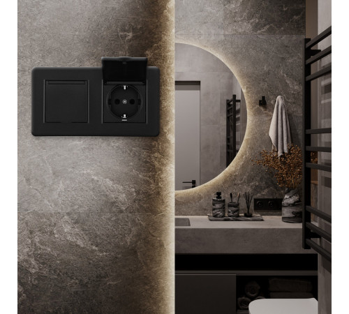 Розетка двойная (двухпостовая) с/з и шторками Arte Milano SET16-2-41-1x2 black