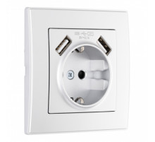Комплект розетки с/з и шторками + USB и рамкой Arte Milano SET06-1-47-1 silver