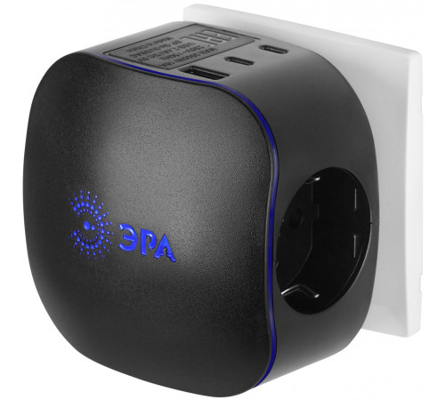 Разветвитель электрический ЭРА SP-3e-3USBAC-B на 3 розетки + 3 USB A+C с заземлением со шторками 16А черный Б0069082