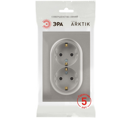 Розетка Эра Arktik 16-2104-07 двойная с заземлением 2X2P+E Schuko 16А-250В титан Б0070450