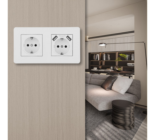 Розетка двойная (двухпостовая) с/з и шторками + USB Arte Milano SET16-2-47-1-40-1 white Розетка двойная (двухпостовая) с/з и шторками + USB Arte Milano SET16-2-47-1-40-1 white