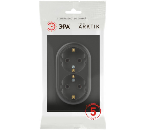 Розетка Эра Arktik 16-2105-05 двойная с заземлением 2X2P+E Schuko со шторками 16А-250В антрацит Б0070458