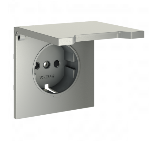 Накладка для розетки с заземлением, защитными шторками и крышкой Voltum S70 (сталь) VLS000805