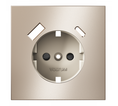 Накладка для розетки с заземлением и защитными шторками с USB A+C S70 Metal (платина) Voltum VLSM001010
